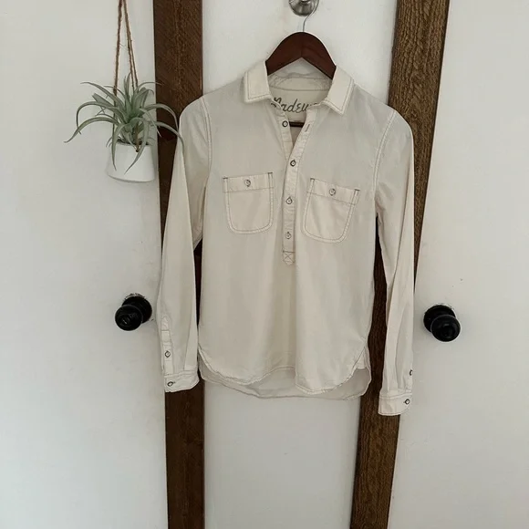 Madewell Denim Shirt Women’s Size XS Long Sleeve Popover Shirt Off-White Western - Picture 10 of 16